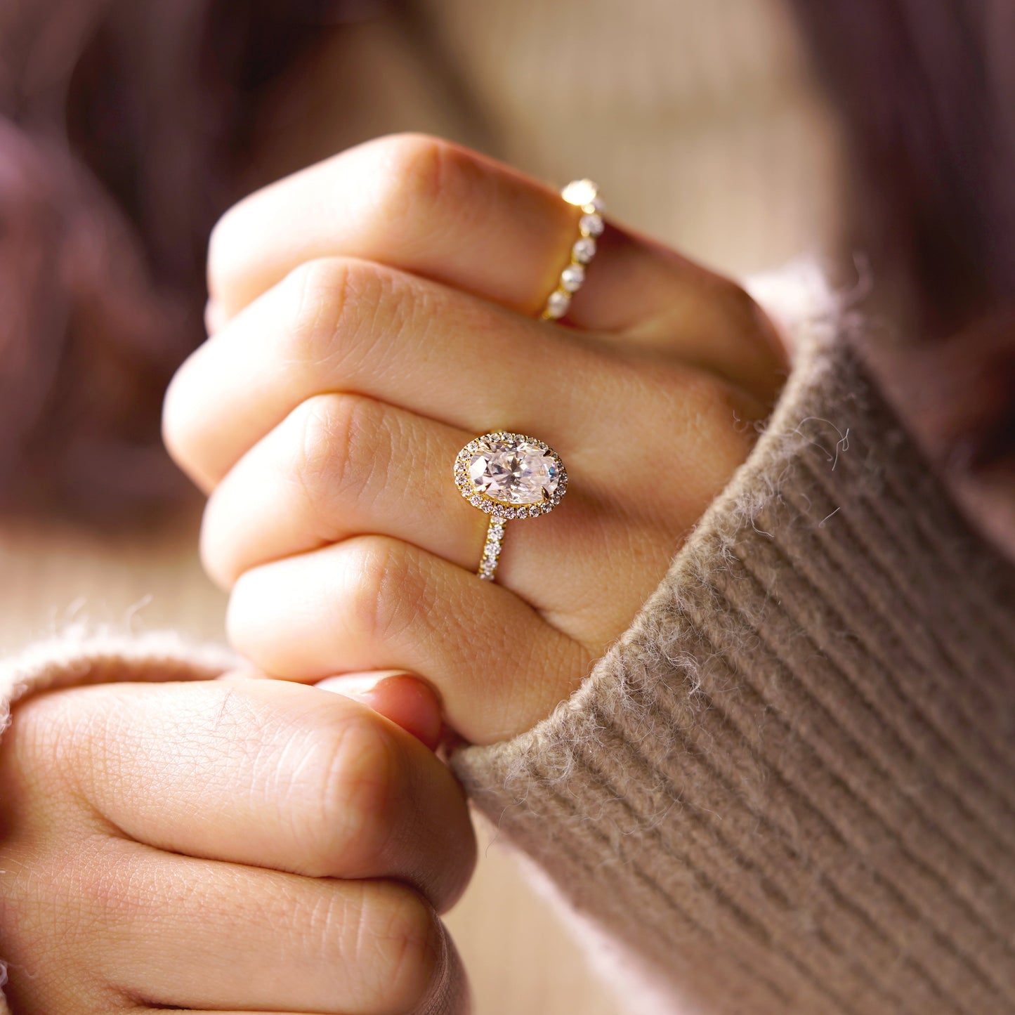 Oval Cut Halo & Pave Lab-Grown Diamond Engagement Ring