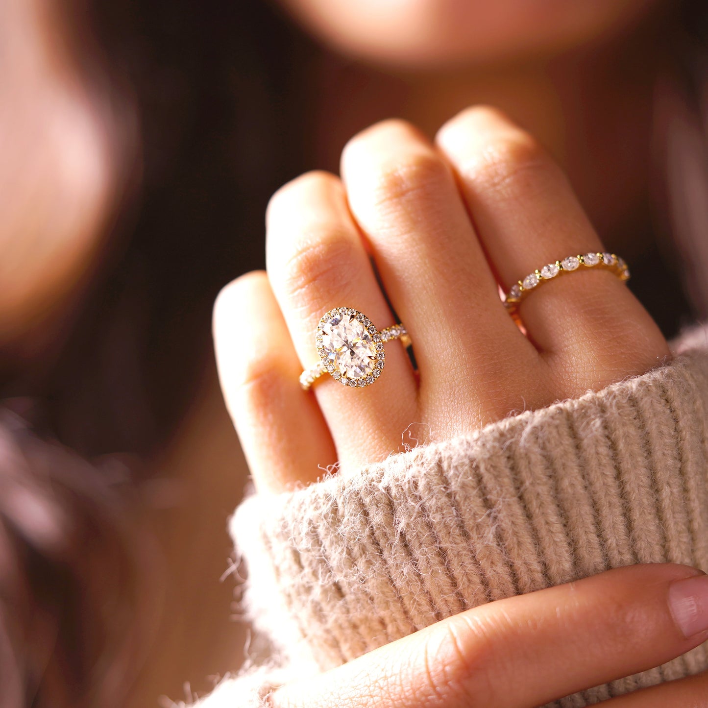 Oval Cut Halo & Pave Lab-Grown Diamond Engagement Ring