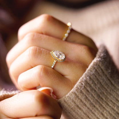 Pear Cut Halo & Pave Lab-Grown Diamond Engagement Ring