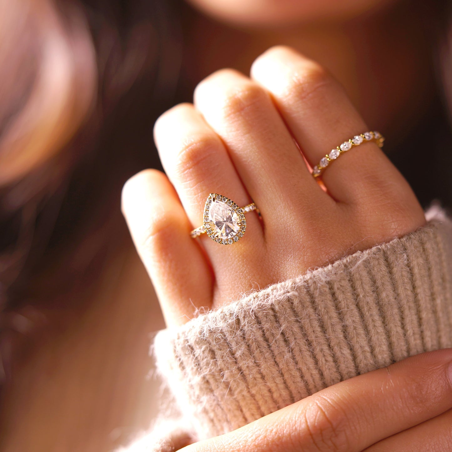 Pear Cut Halo & Pave Lab-Grown Diamond Engagement Ring