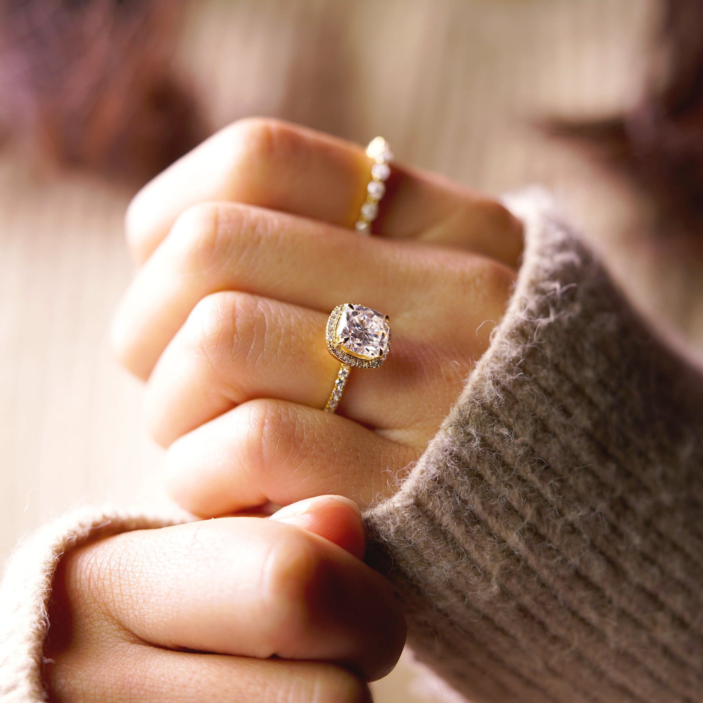 Cushion Cut Halo & Pave Lab-Grown Diamond Engagement Ring
