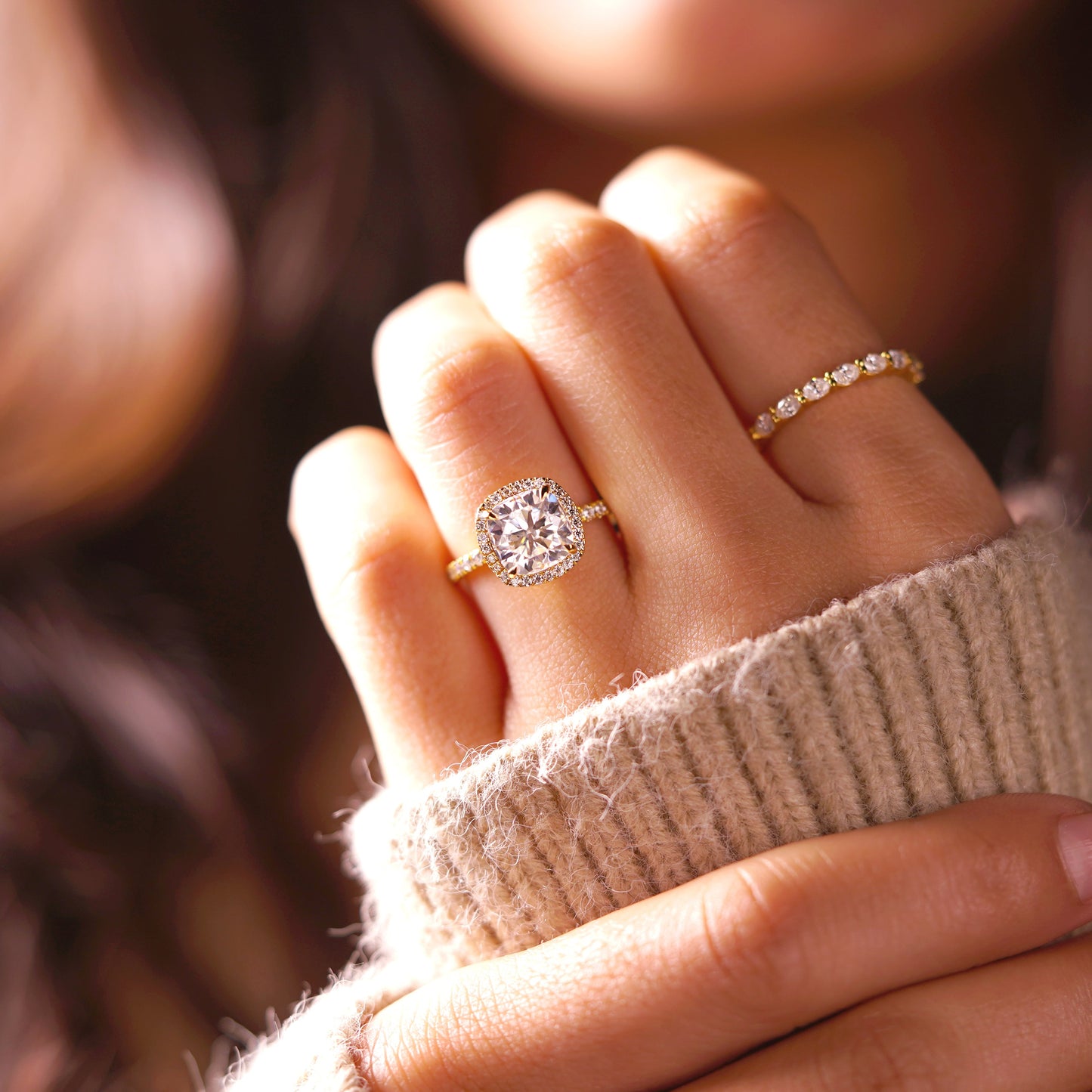 Cushion Cut Halo & Pave Lab-Grown Diamond Engagement Ring