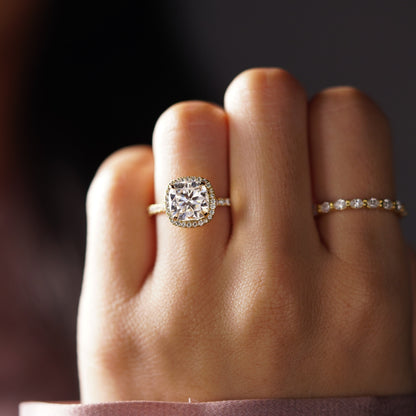 Cushion Cut Halo & Pave Lab-Grown Diamond Engagement Ring