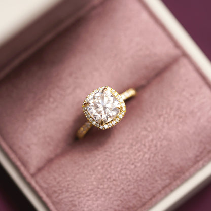 Cushion Cut Halo & Pave Lab-Grown Diamond Engagement Ring