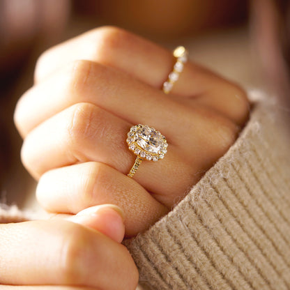 Elongated Cushion Cut Halo & Pave Lab-Grown Diamond Engagement Ring