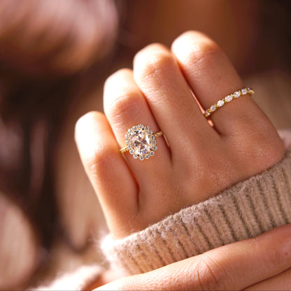 Elongated Cushion Cut Halo & Pave Lab-Grown Diamond Engagement Ring