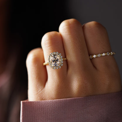 Elongated Cushion Cut Halo & Pave Lab-Grown Diamond Engagement Ring