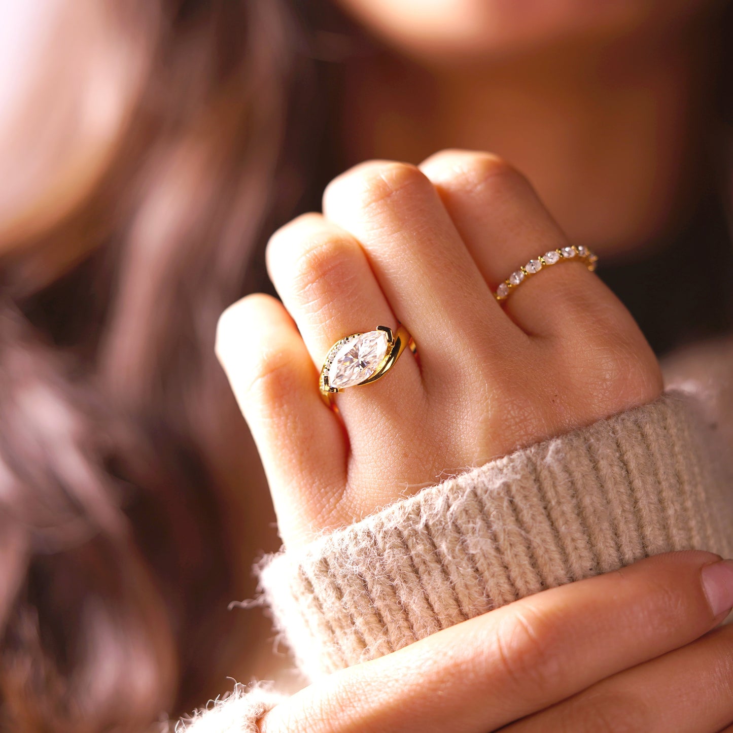 Marquise Cut Semi Pave Lab-Grown Diamond Engagement Ring