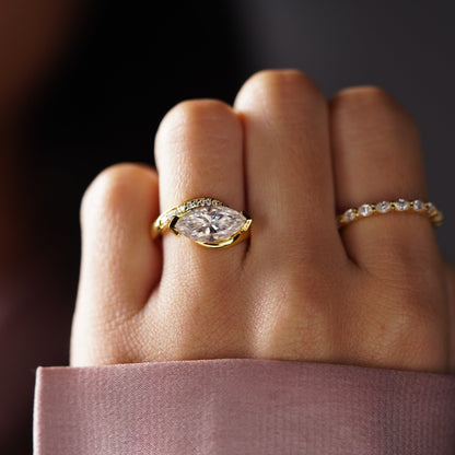 Marquise Cut Semi Pave Lab-Grown Diamond Engagement Ring