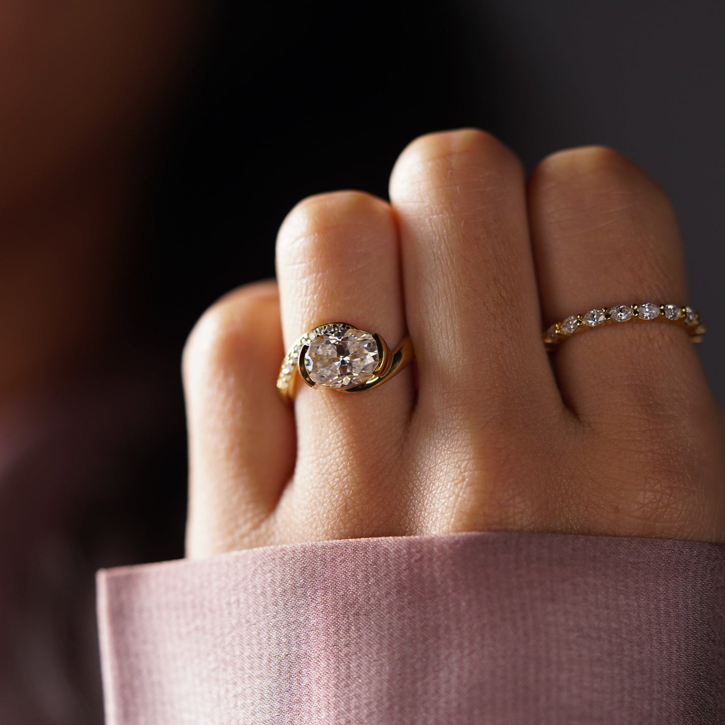 Oval Cut Semi Pave Lab-Grown Diamond Engagement Ring