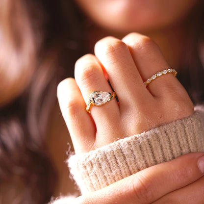 Pear Cut Semi Pave Lab-Grown Diamond Engagement Ring