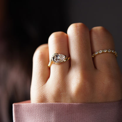 Pear Cut Semi Pave Lab-Grown Diamond Engagement Ring