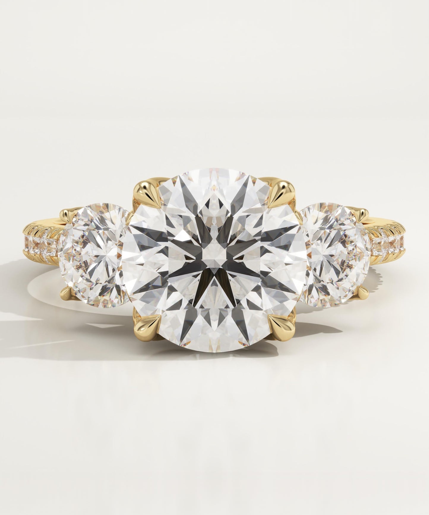 Round Cut Three Stone & Pave Lab-Grown Diamond Engagement Ring