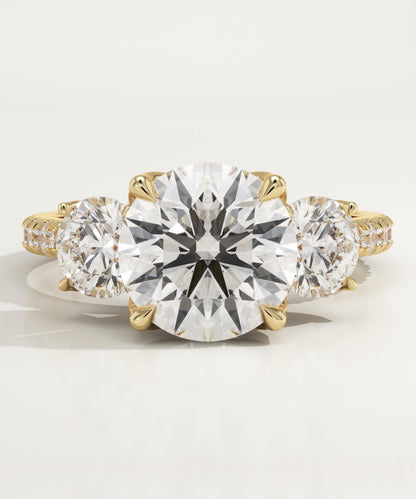 Round Cut Three Stone & Pave Lab-Grown Diamond Engagement Ring
