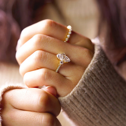 Marquise Cut Three Stone & Pave Lab-Grown Diamond Engagement Ring