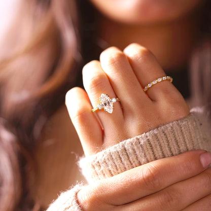 Marquise Cut Three Stone & Pave Lab-Grown Diamond Engagement Ring