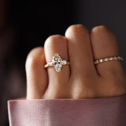 Marquise Cut Three Stone & Pave Lab-Grown Diamond Engagement Ring