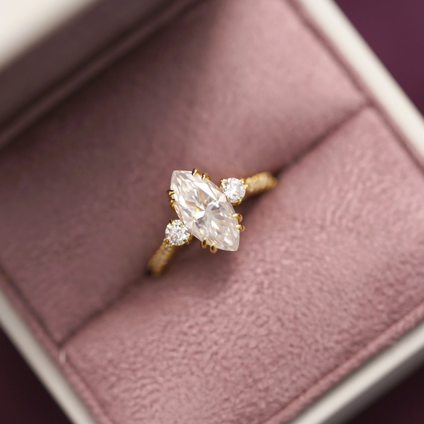 Marquise Cut Three Stone & Pave Lab-Grown Diamond Engagement Ring