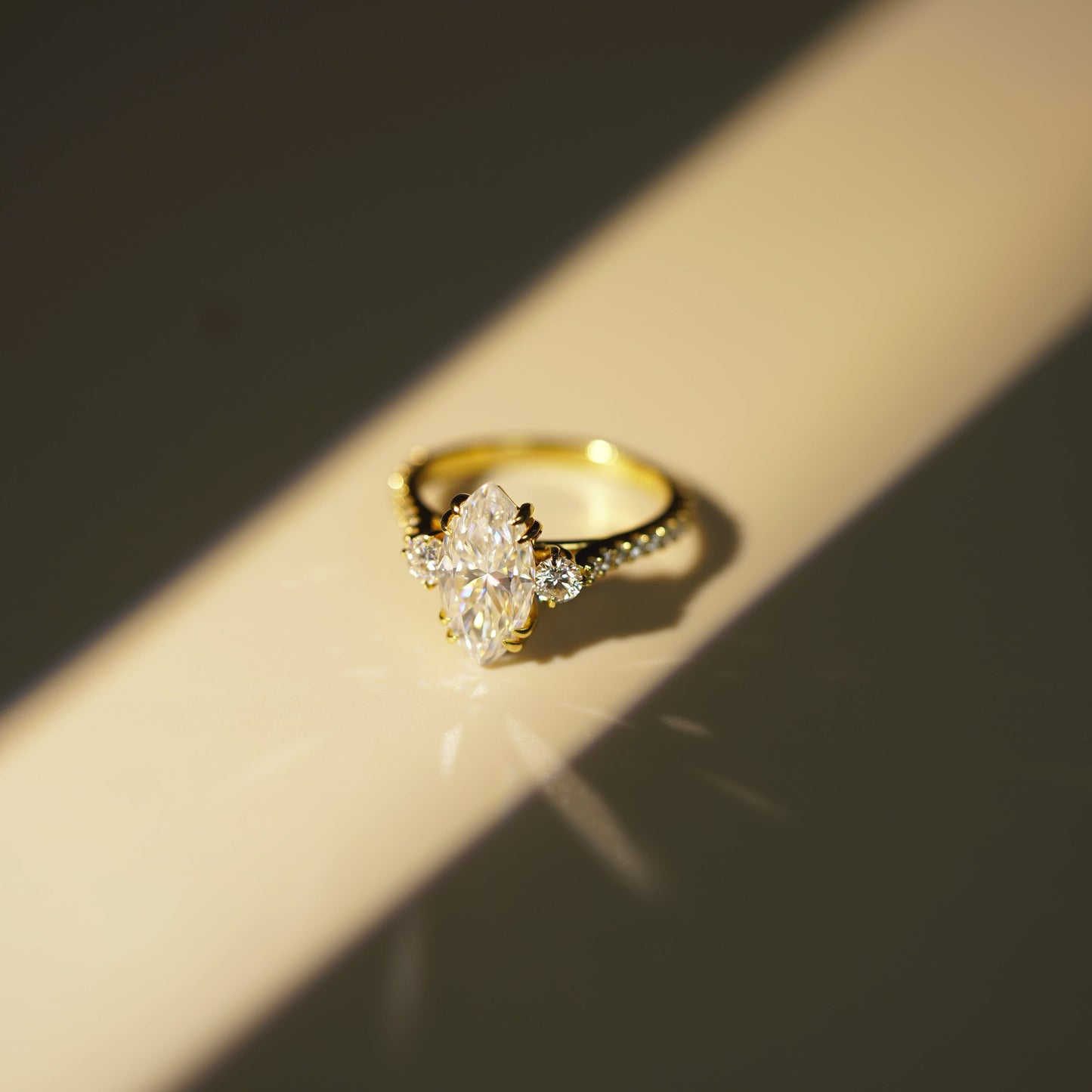 Marquise Cut Three Stone & Pave Lab-Grown Diamond Engagement Ring