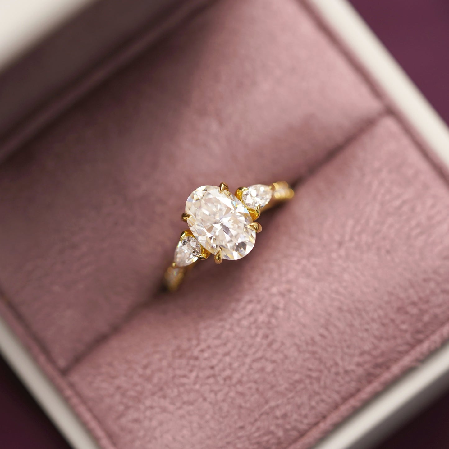 Oval Cut Three Stone & Pave Lab-Grown Diamond Engagement Ring