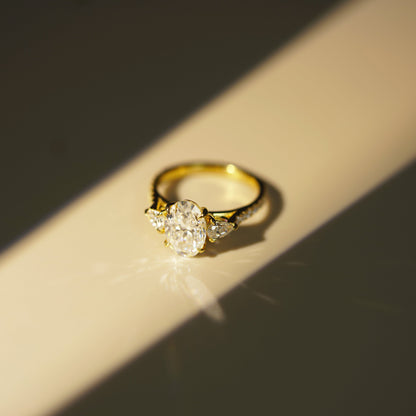 Oval Cut Three Stone & Pave Lab-Grown Diamond Engagement Ring