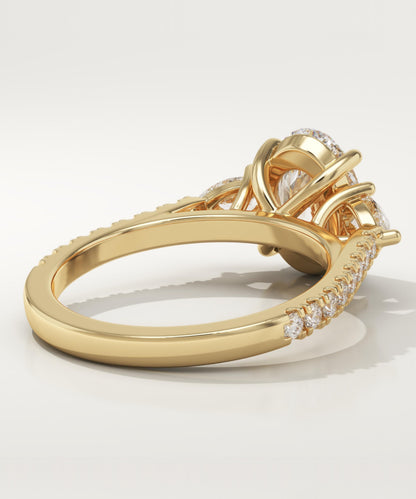 Oval Cut Three Stone & Pave Lab-Grown Diamond Engagement Ring