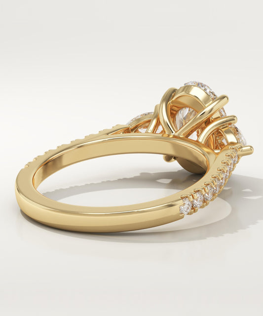 Oval Cut Three Stone & Pave Lab-Grown Diamond Engagement Ring