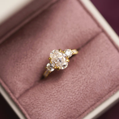 Oval Cut Three Stone & Pave Lab-Grown Diamond Engagement Ring