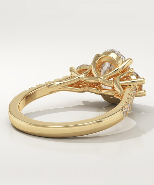 Oval Cut Three Stone & Pave Lab-Grown Diamond Engagement Ring