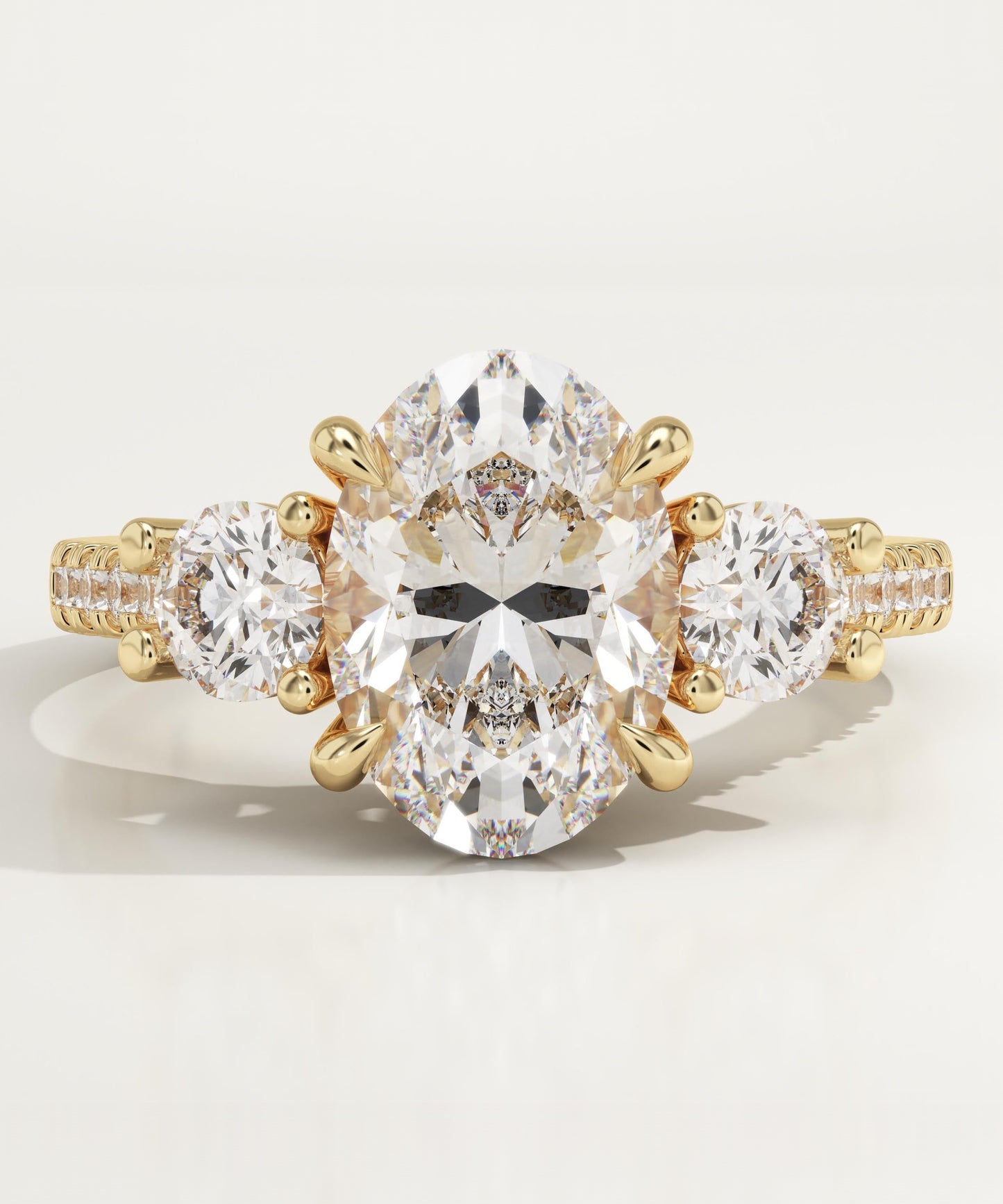 Oval Cut Three Stone & Pave Lab-Grown Diamond Engagement Ring