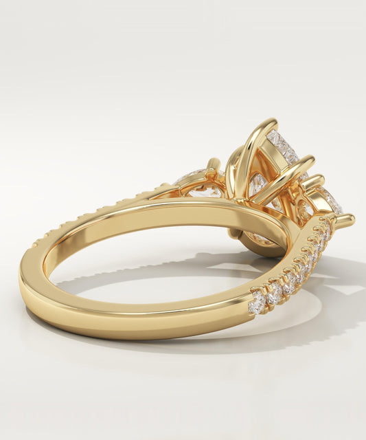 Pear Cut Three Stone & Pave Lab-Grown Diamond Engagement Ring