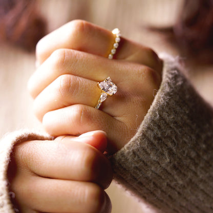 Pear Cut Three Stone & Pave Lab-Grown Diamond Engagement Ring
