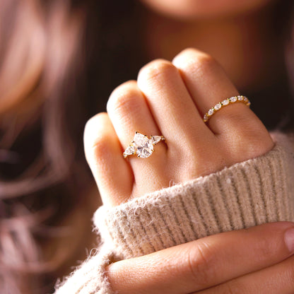 Pear Cut Three Stone & Pave Lab-Grown Diamond Engagement Ring