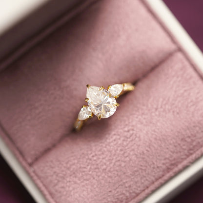 Pear Cut Three Stone & Pave Lab-Grown Diamond Engagement Ring