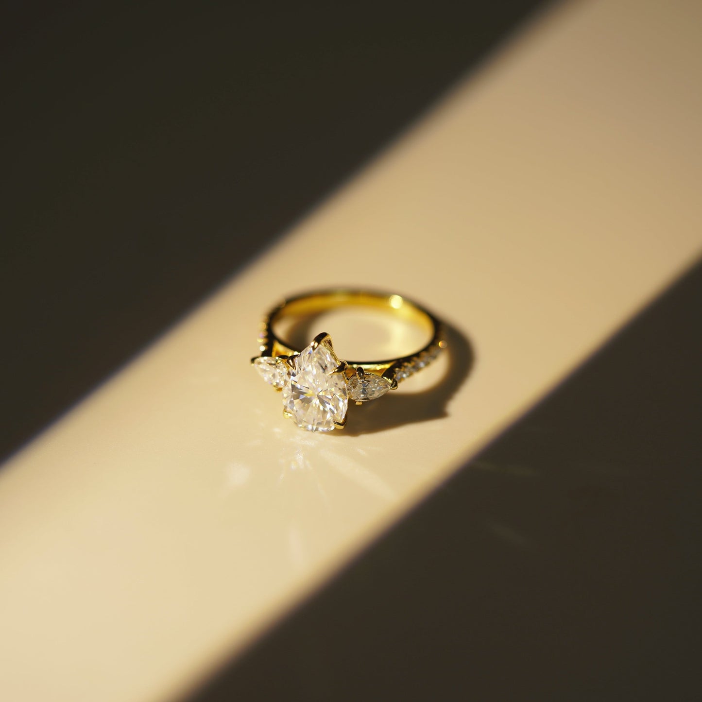 Pear Cut Three Stone & Pave Lab-Grown Diamond Engagement Ring