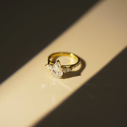 Pear Cut Three Stone & Pave Lab-Grown Diamond Engagement Ring