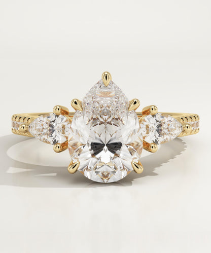 Pear Cut Three Stone & Pave Lab-Grown Diamond Engagement Ring