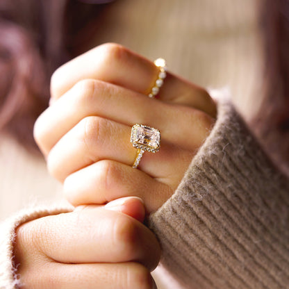 Emerald Cut Halo & Pave Cathedral Lab-Grown Diamond Engagement Ring