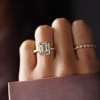 Emerald Cut Halo & Pave Cathedral Lab-Grown Diamond Engagement Ring