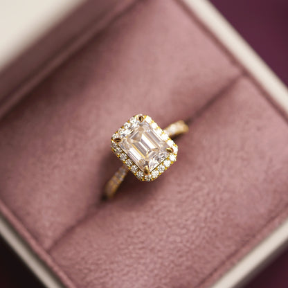 Emerald Cut Halo & Pave Cathedral Lab-Grown Diamond Engagement Ring