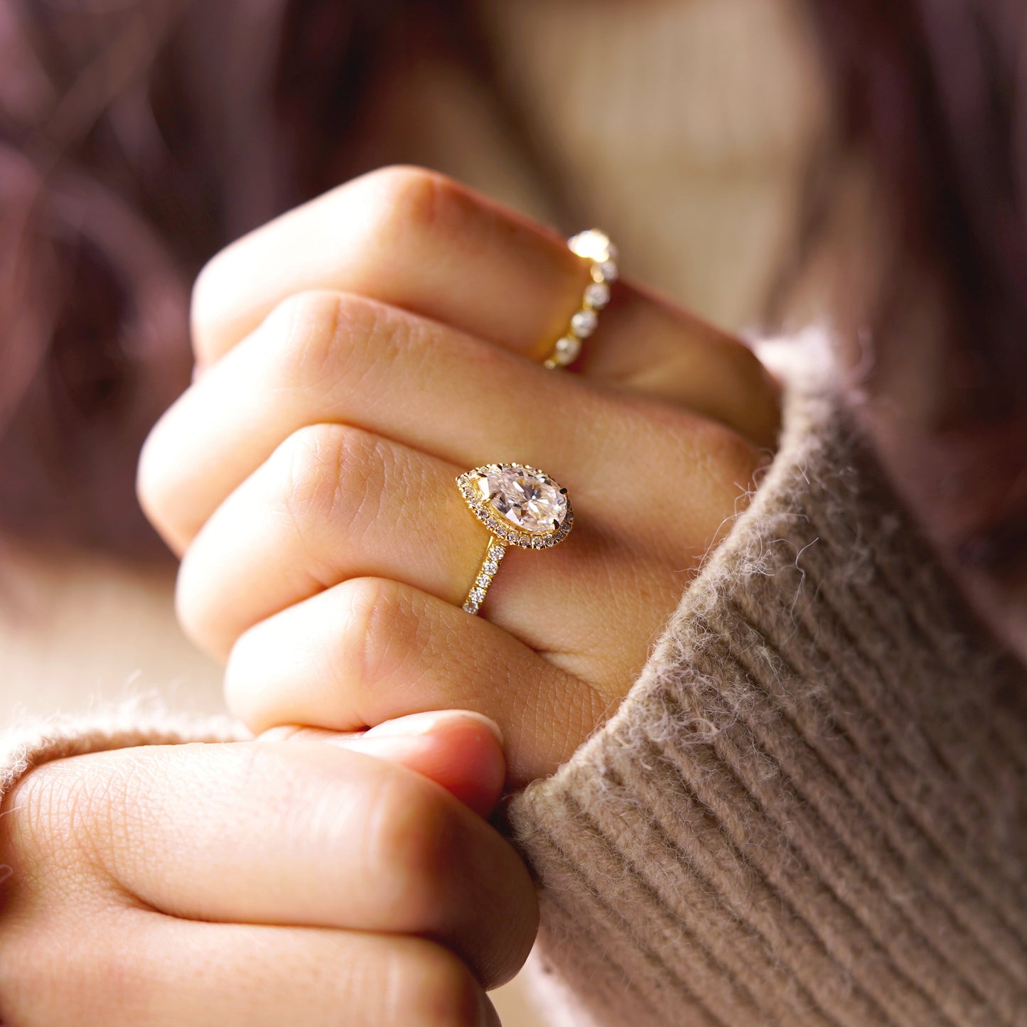 Pear Cut Halo & Pave Cathedral Lab-Grown Diamond Engagement Ring