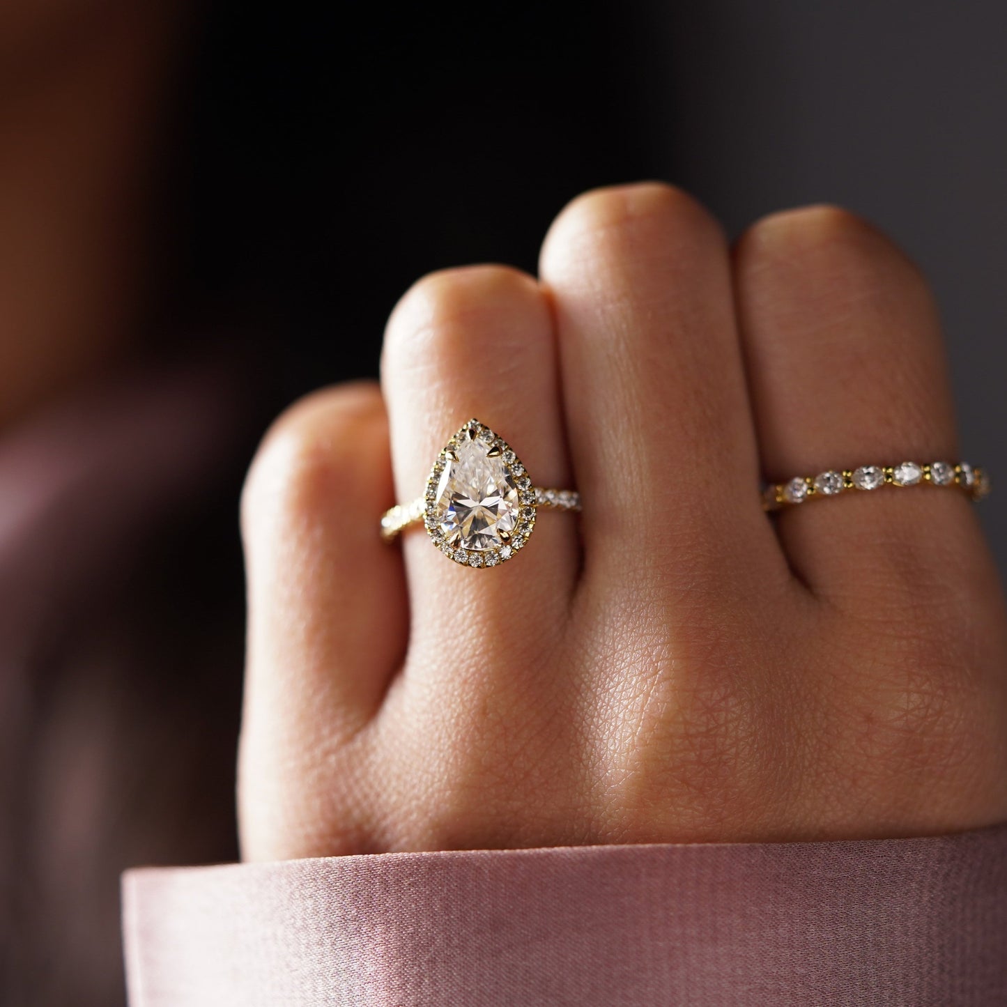 Pear Cut Halo & Pave Cathedral Lab-Grown Diamond Engagement Ring