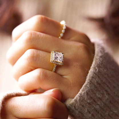 Princess Cut Halo & Pave Cathedral Lab-Grown Diamond Engagement Ring