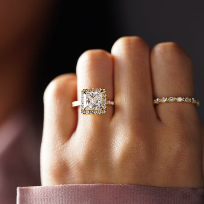 Princess Cut Halo & Pave Cathedral Lab-Grown Diamond Engagement Ring