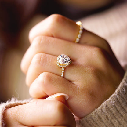Heart Cut Halo & Pave Cathedral Lab-Grown Diamond Engagement Ring