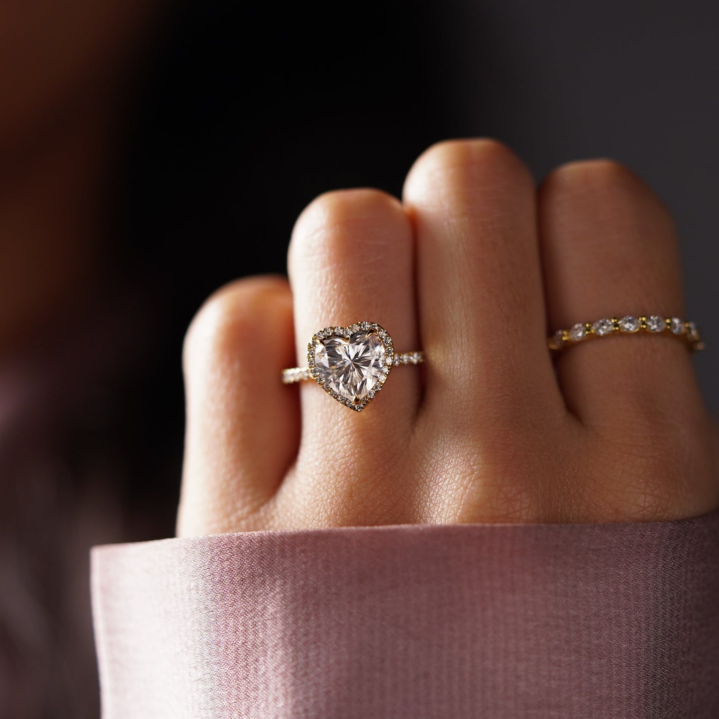 Heart Cut Halo & Pave Cathedral Lab-Grown Diamond Engagement Ring