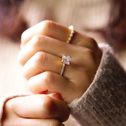 Asscher Cut Pave Lab-Grown Diamond Engagement Ring