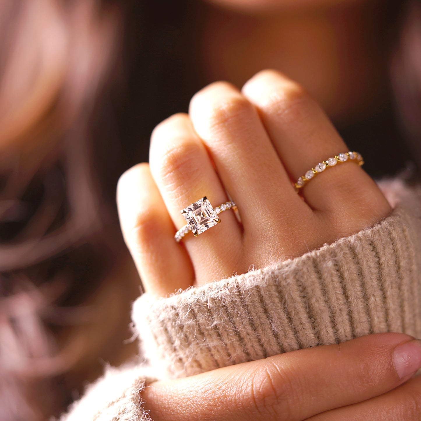 Asscher Cut Pave Lab-Grown Diamond Engagement Ring