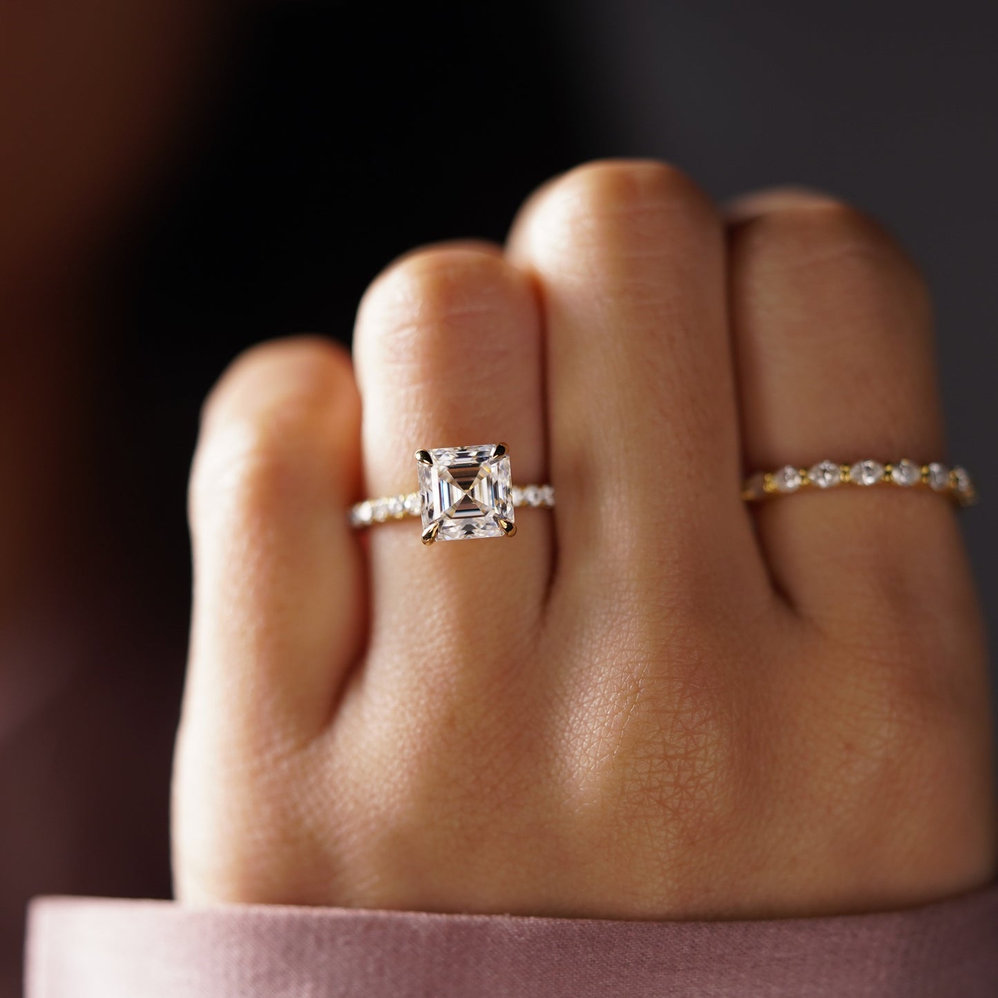 Asscher Cut Pave Lab-Grown Diamond Engagement Ring