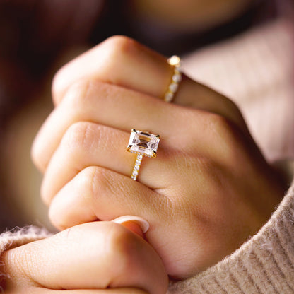 Emerald Cut Hidden Halo & Pave Cathedral Lab-Grown Diamond Engagement Ring
